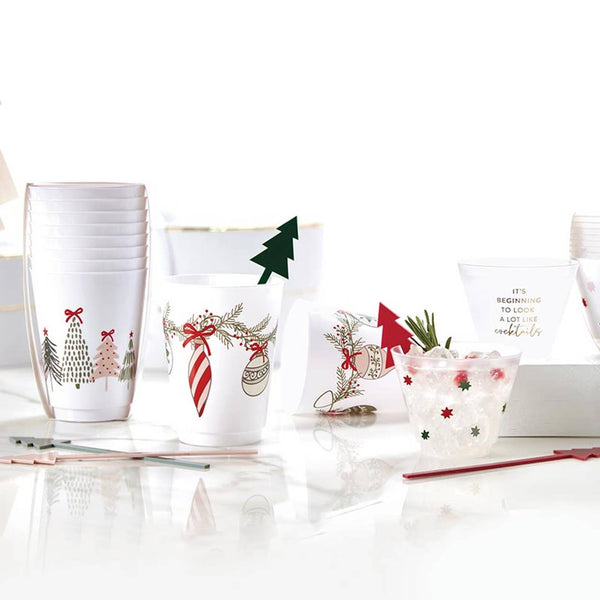 Wine Gold Foil Frost Cup - Cocktails - Set of 8: Hand Wash Only / BPA Free Plastic, Paper / 2.75" H, 9 oz