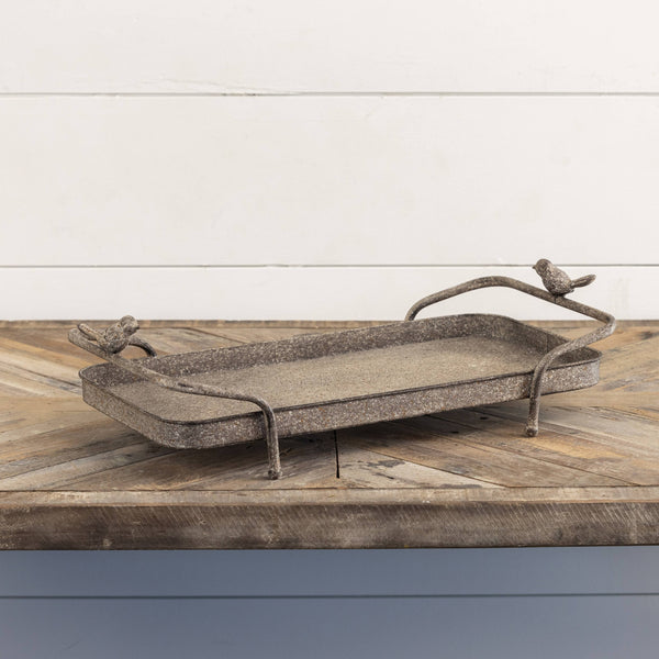 TWO HANDLE GARDEN TRAY W/ BIRDS