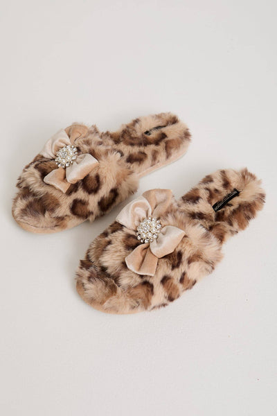 Anya Embellished Slider Slippers in Leopard Print: Leopard / M = UK 4.5-5.5 / EU 38-39 / US 6.5-7.5