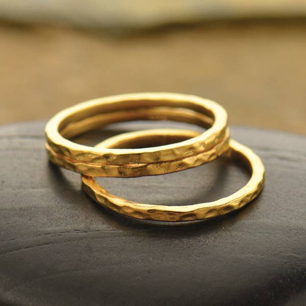 Silver, Bronze or Gold Hammer Finish Stacking Rings: Sterling Silver / 9