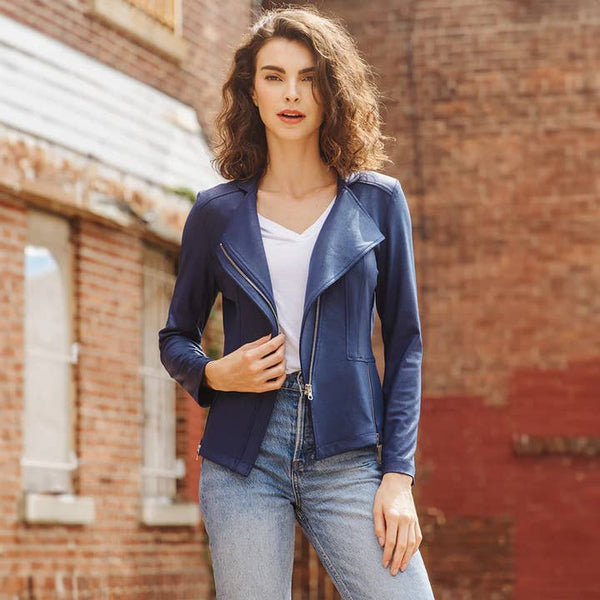 Classic Soft Suede Knit Jacket with Zip Hem Details
