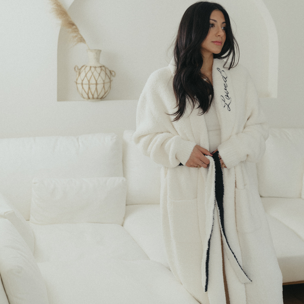 Local Beach Love Collection Heart Luxe Robe: Cream/Black / One Size Fits Most