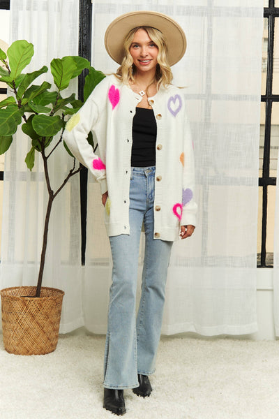 HEART SWEATER CARDIGAN- LESW3249: OFF WHITE / S-M-L(2-2-2)