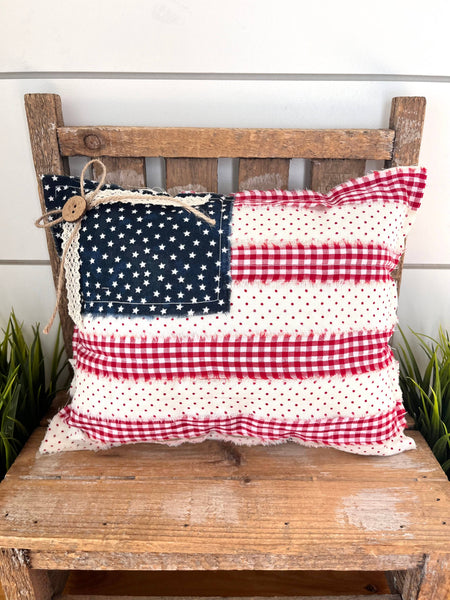 4th of July American Flag Primitive Pillow | Dots