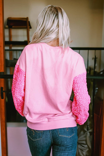 LDC Easter Bunny Patched Graphic Sequin Long Sleeve Top: Pink / S