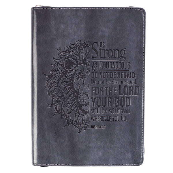Journal Classic Zip Gray Be Strong Joshua 1:9