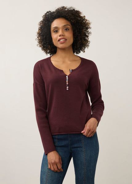 Notch Neck Rib Sleeve Sweater
