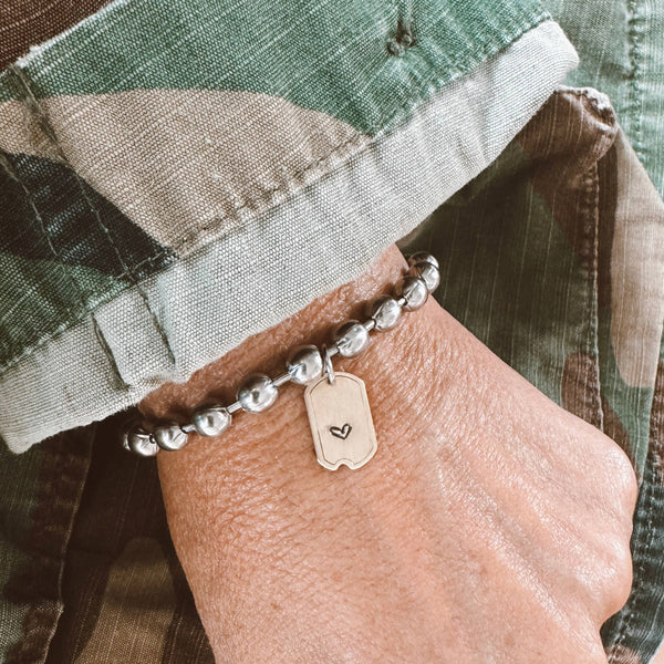 Brass Mini Dog Tag Heart Bracelet: 7.5