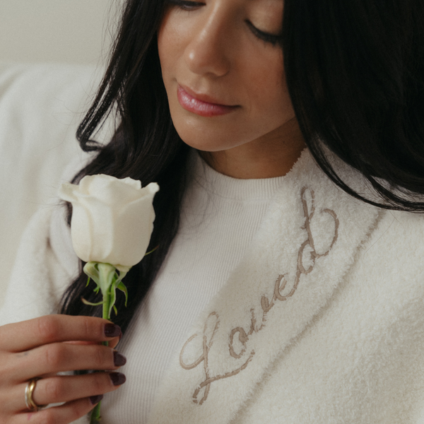 Local Beach Love Collection Heart Luxe Robe: Cream/Black / One Size Fits Most