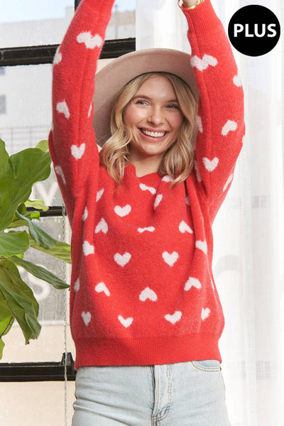 LESW3205X-1x PLUS SIZE HEART CUTESY SWEATER TOP: NAVY