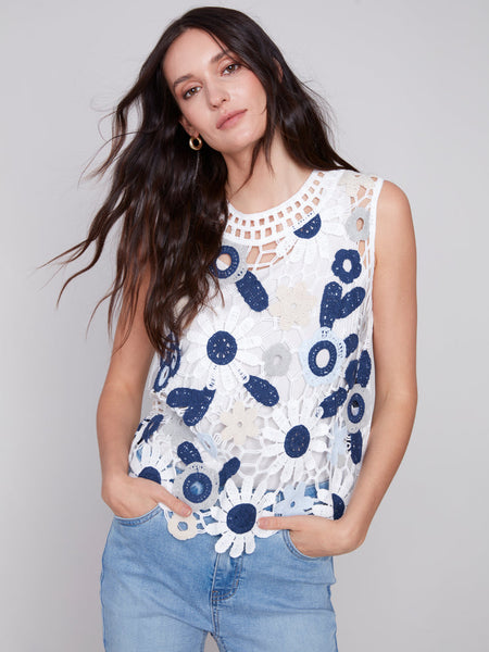 Sleeveless Floral Pattern Crochet Top