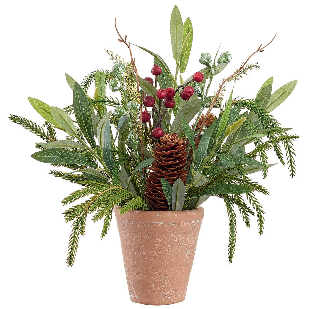 12" Pine Cone/Berry/Eucalyptus/Pine in Terra Cotta Pot