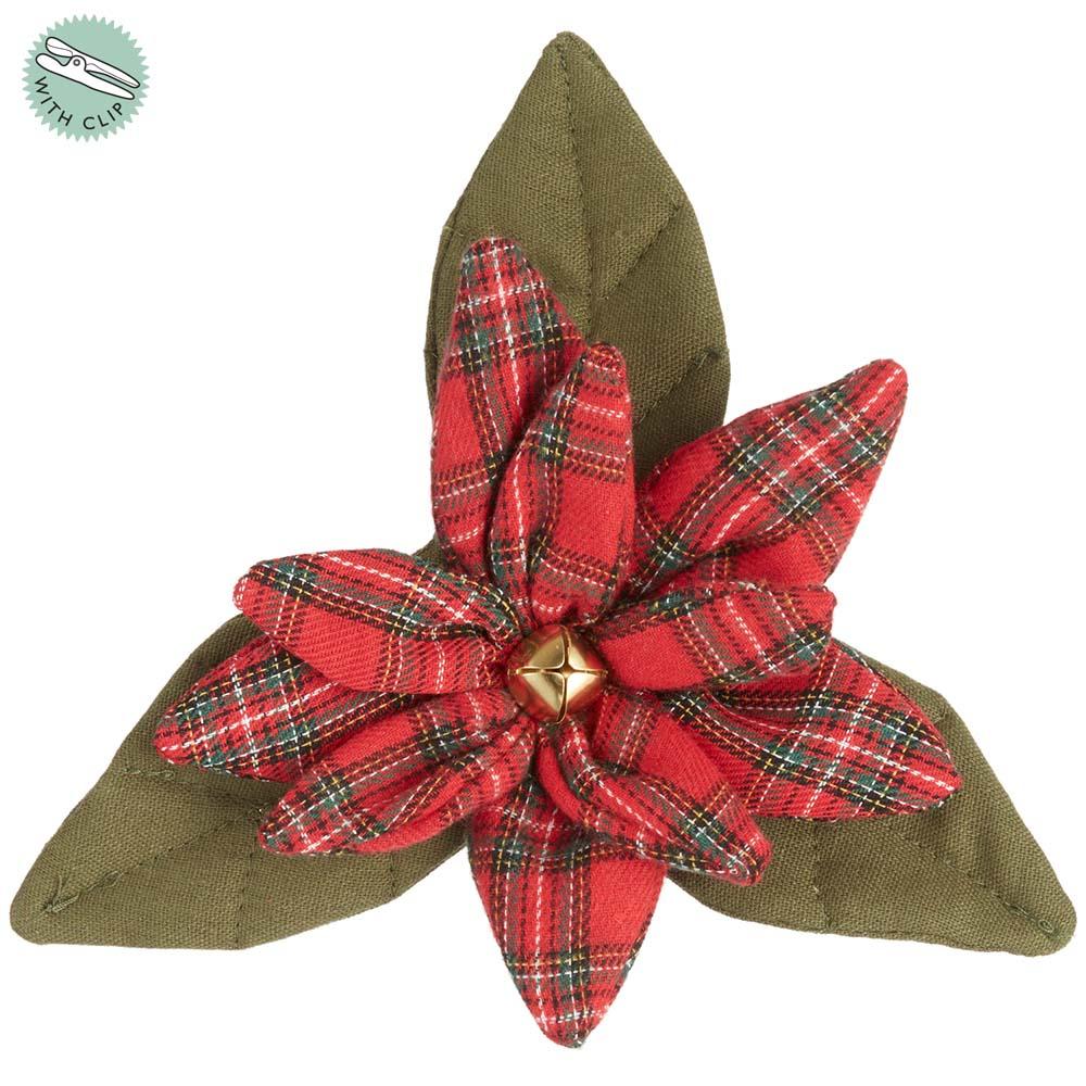 17" Plaid Poinsettia With Clip