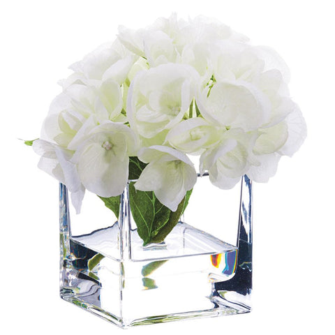 5.5"HYDRANGEA IN GLASS VASE WH