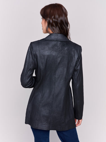 Long Faux Suede Moto Jacket With Zipper