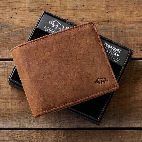 Genuine Leather Wallet Rhino Armor Dk Brown
