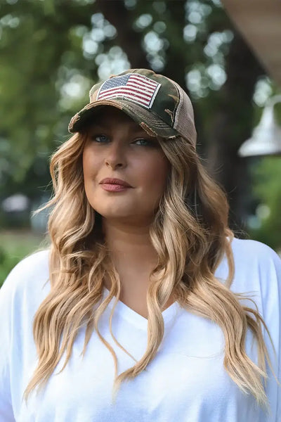 American Flag USA Distressed Trucker Hat Baseball Cap