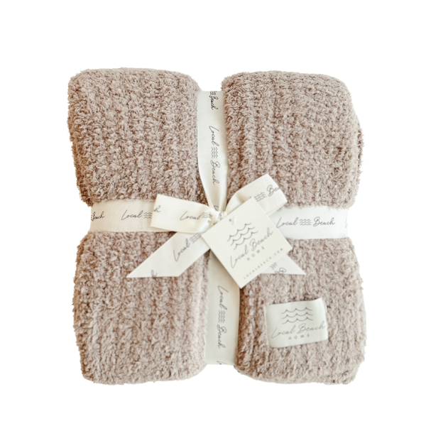 Solid Ribbed Luxe Home Cozy Blanket: Cream