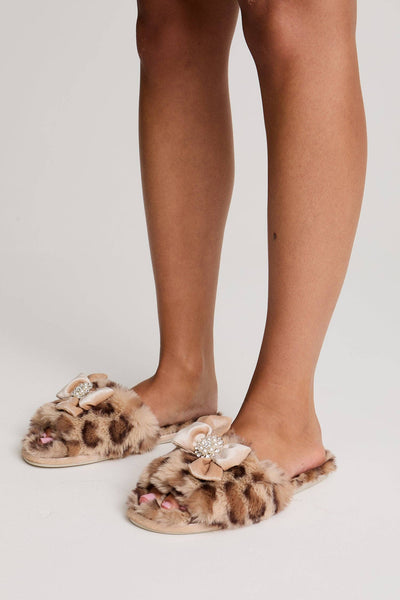Anya Embellished Slider Slippers in Leopard Print: Leopard / XL = UK 7.5-8.5 / EU 42-43 / US 9.5-10.5