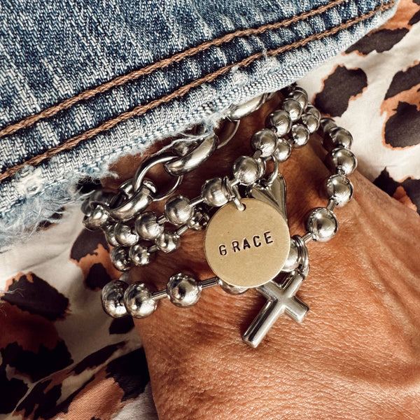 Hand Stamped Coin Bracelet - GRACE: 7.5"