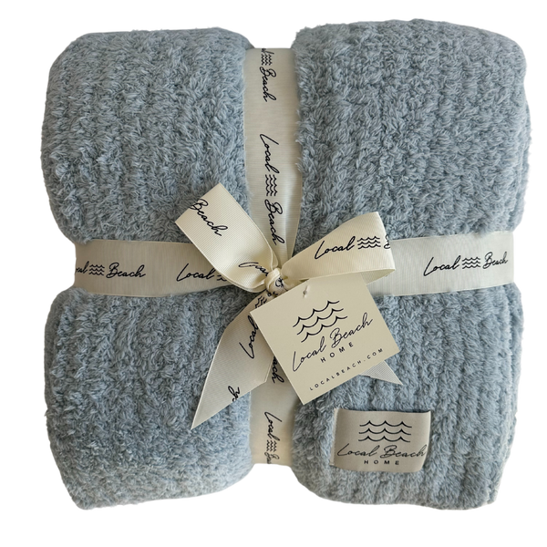 Solid Ribbed Luxe Home Cozy Blanket: Cream