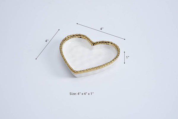 Mini Heart Dish White with Gold Trim