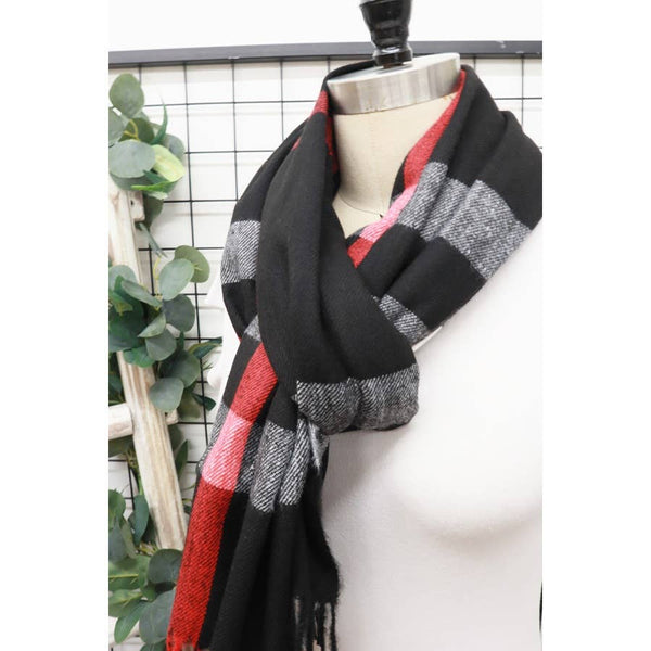Plaid Cashmere Scarf With Tassel: BLACK / ONE