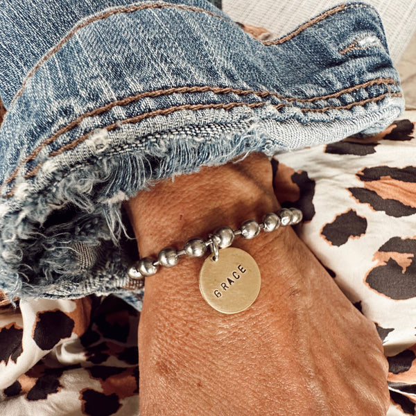 Hand Stamped Coin Bracelet - GRACE: 7.5"