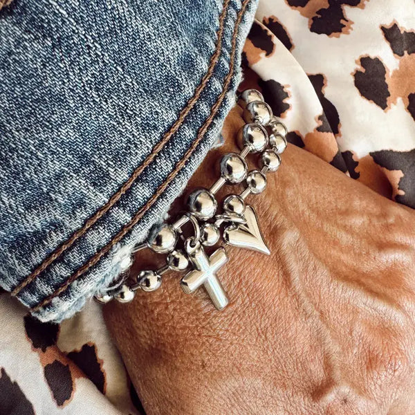 Stainless Steel Heart Bracelet : 7.5"