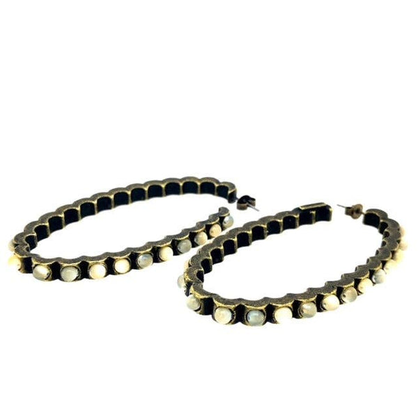 Burnished Oval Hoop Earrings: Light Turq