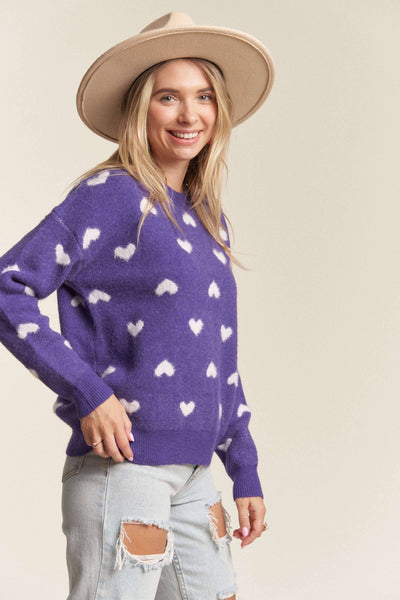 LESW3205X-1x PLUS SIZE HEART CUTESY SWEATER TOP: NAVY