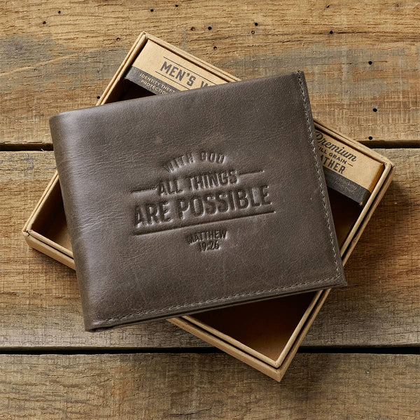 Wallet Leather With God All Things are Possible Matt. 19:26