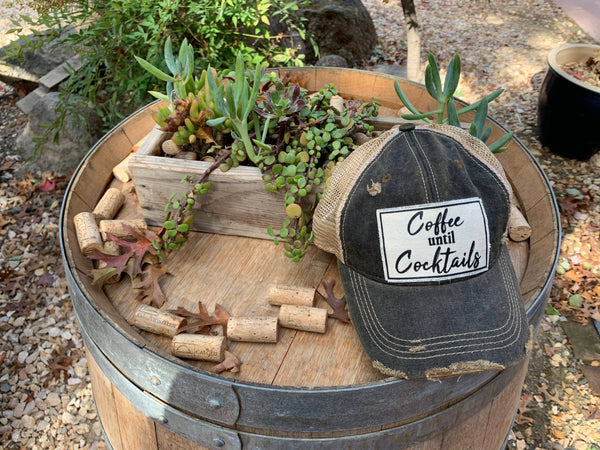 Coffee Until Cocktails Distressed Trucker Hat Baseball Cap