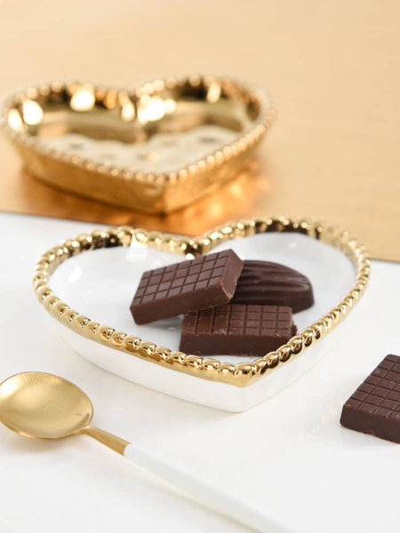 Mini Heart Dish White with Gold Trim