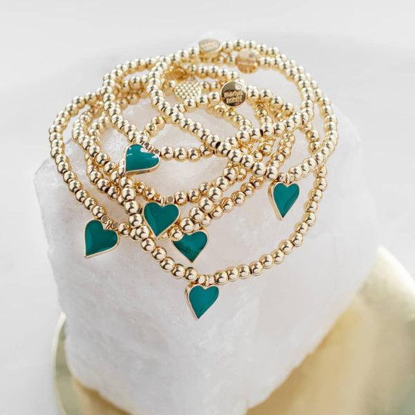 enamel heart bracelet: Gold/Teal