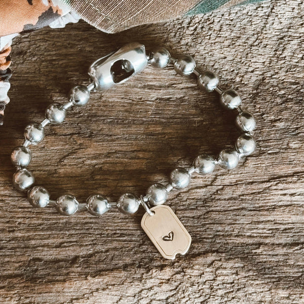 Brass Mini Dog Tag Heart Bracelet: 7.5
