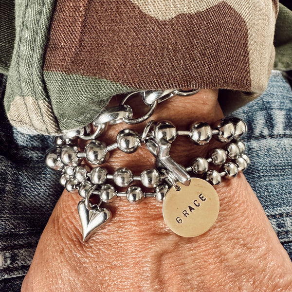 Hand Stamped Coin Bracelet - GRACE: 7.5"