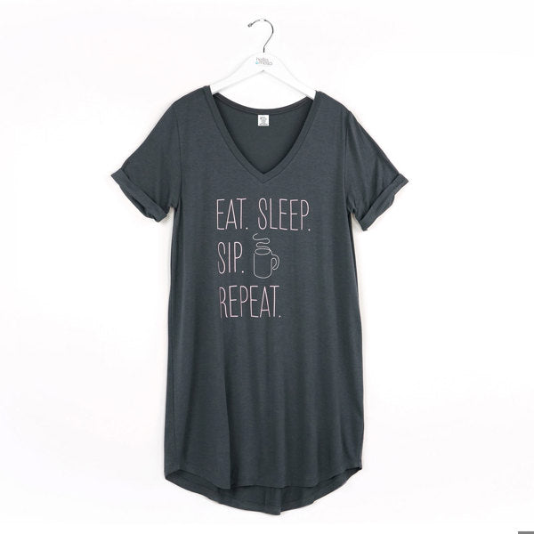 M/L Charcoal Repeat Sleep Shirt 2Pc
