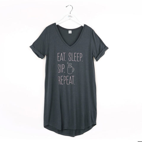 M/L Charcoal Repeat Sleep Shirt 2Pc