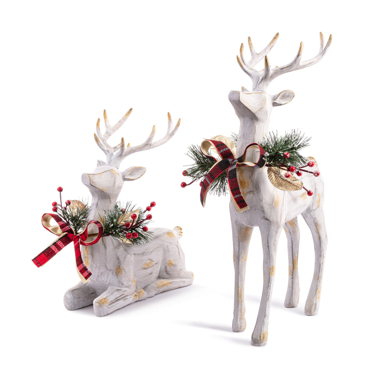 Assorted Wood Reindeer with Holly, Figures