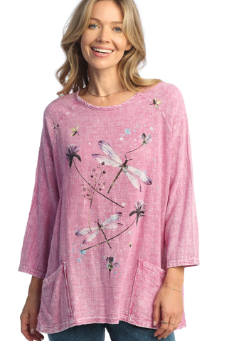 Petunia, Mineral Cotton Gauze Patch Pockets Tunic Top