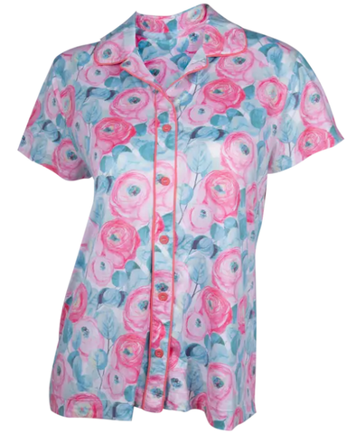 Rose Garden Notched Collar Pajama Top
