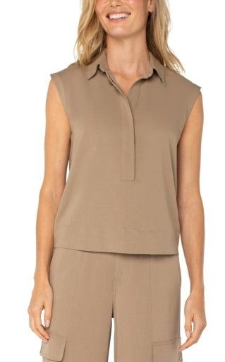 sleeveless cropped shirt w/ elastic at waist