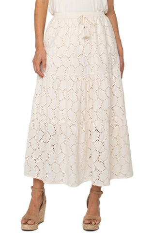 tiered woven maxi skirt w/tie waist