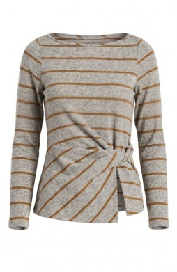 Long Sleeve Boatneck Knit Top w/ Twist Detail