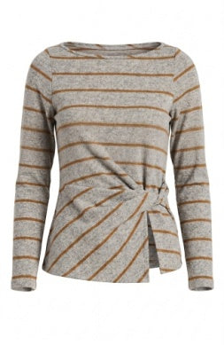 Long Sleeve Boatneck Knit Top w/ Twist Detail