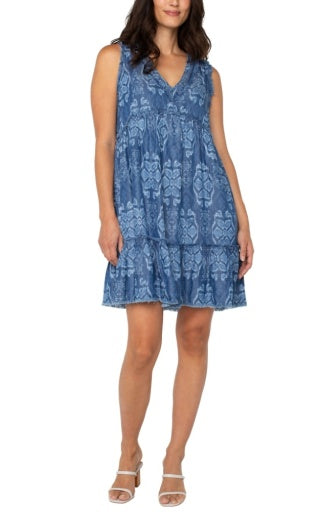 easy v neck ruffle fray dress w pockets