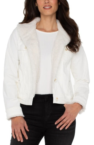 corduroy sherpa collar trucker jacket, Vintage White