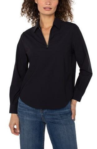 long slv collared zip front knit shirt