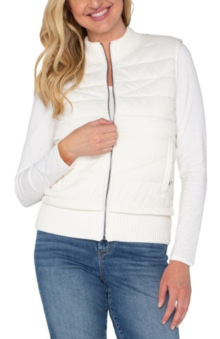 Liverpool slvless quilted front full zip sweater vest